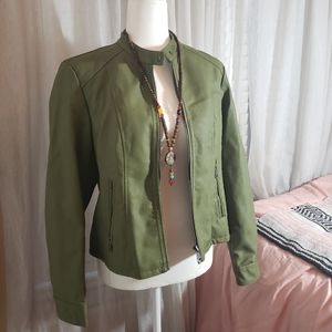 Olive Green Vegan Leather Jacket Petite Large NWT